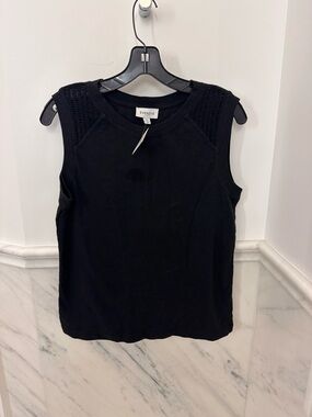 Evereve Black Sleeveless Knit Shell with Textured Shoulders
